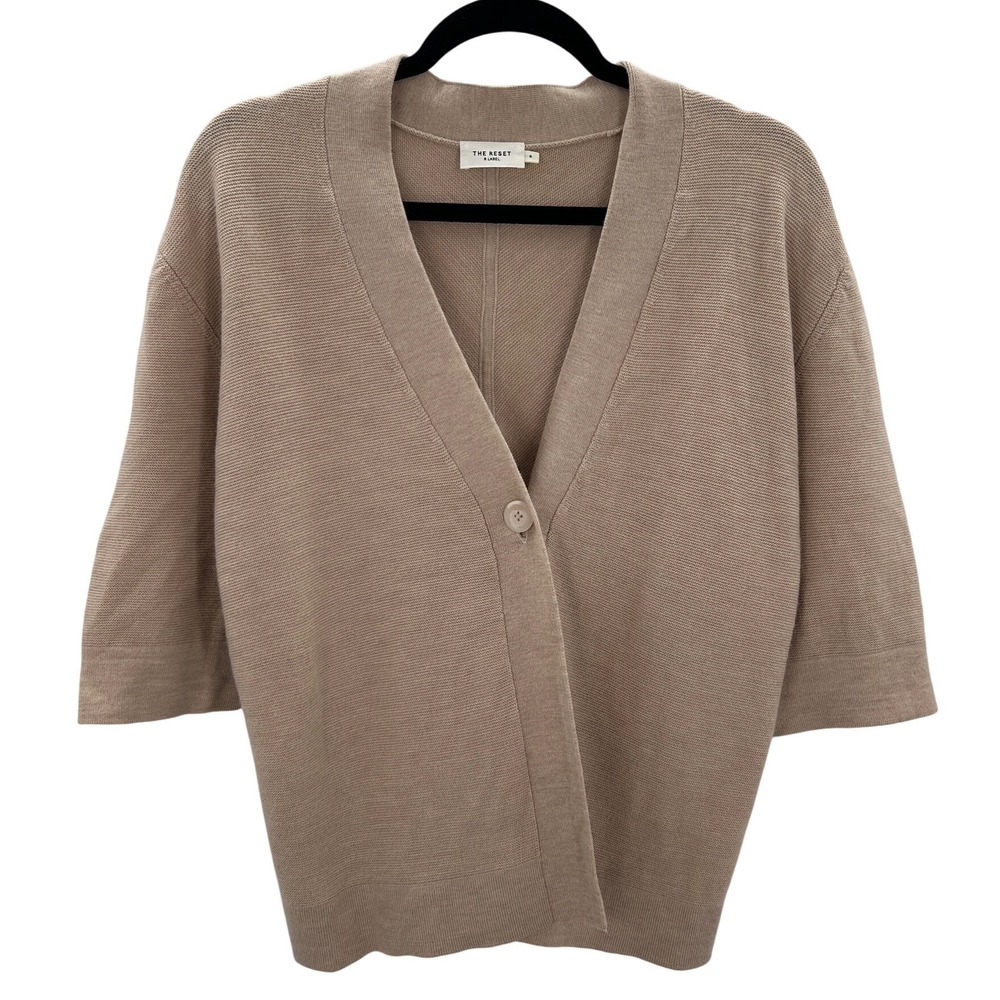 The Reset R Label Womens Tan Wool V-Neck Cardigan Sweater S Oversized Minimalist